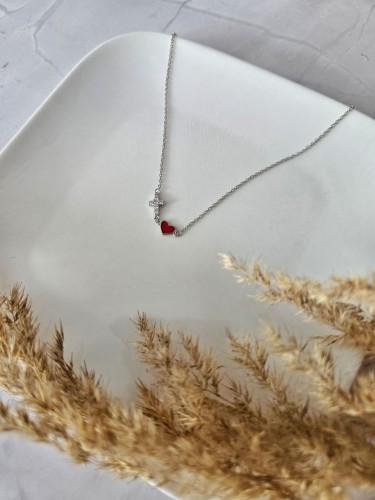 Naszyjnik serce i krzyż