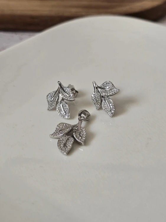 Komplet z cyrkoniami Listki