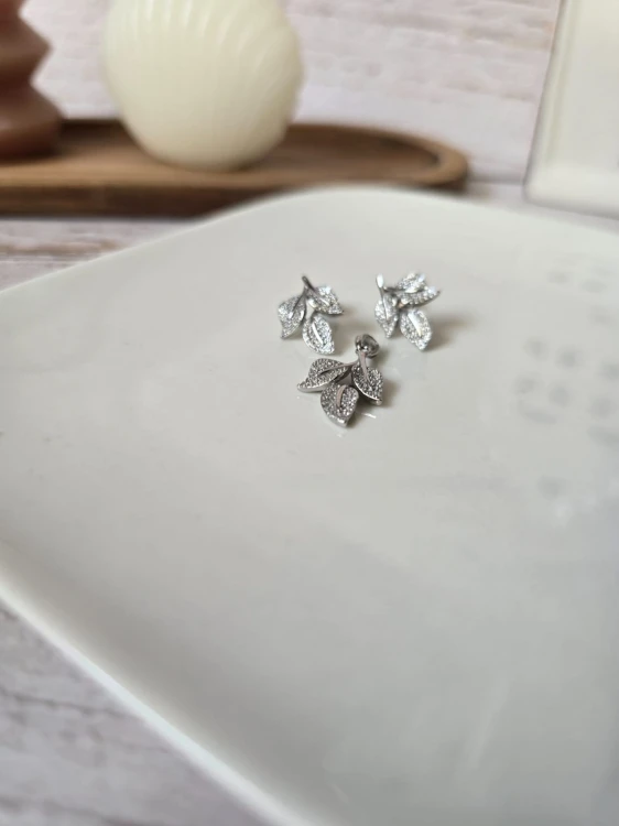 Komplet z cyrkoniami Listki