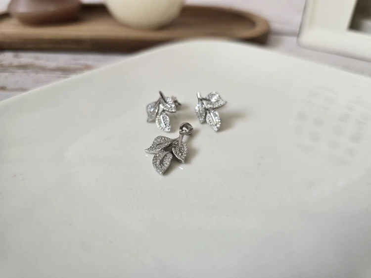 Komplet z cyrkoniami Listki