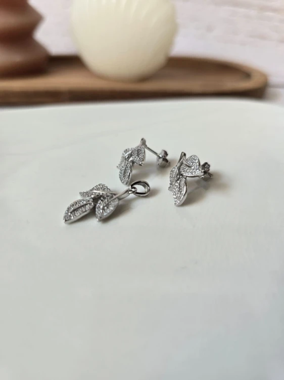 Komplet z cyrkoniami Listki