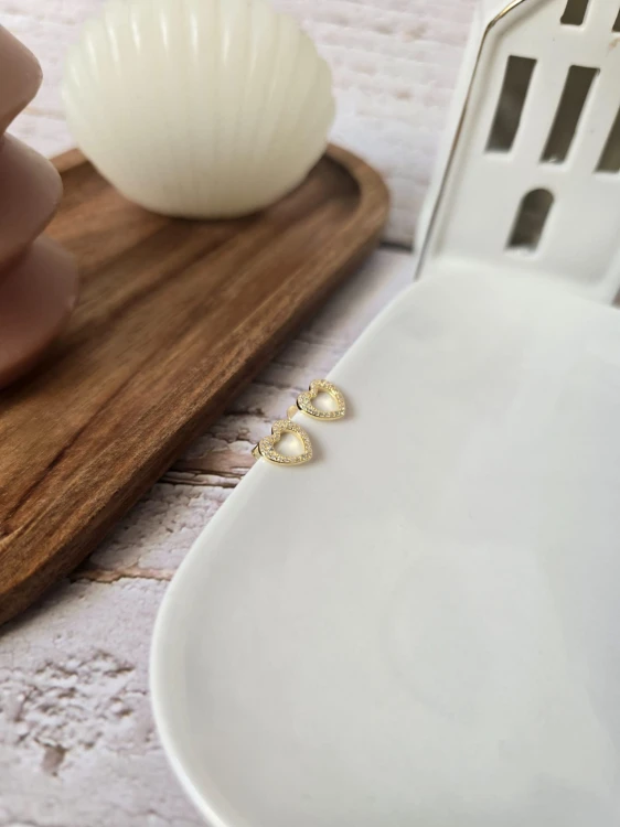 Kolczyki serca złocone z cyrkoniami