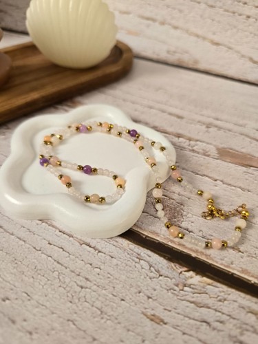 To ja: Pełna Miłości - Naszyjnik z labradorytem, jadeitem i kwarcem różowym