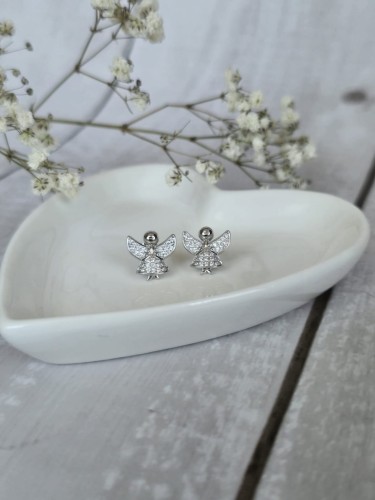 KOLCZYKI ANIOŁKI Z CYRKONIAMI SREBRNE SREBRO 925