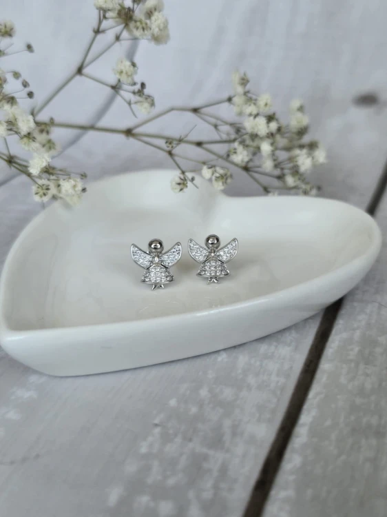 KOLCZYKI ANIOŁKI Z CYRKONIAMI SREBRNE SREBRO 925