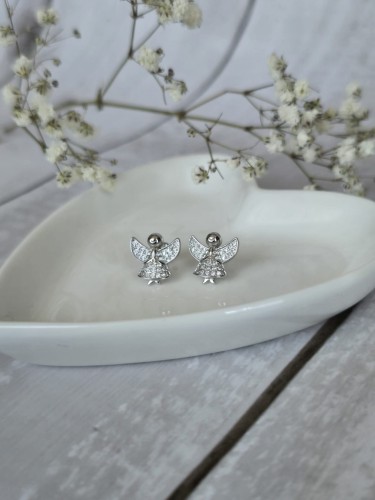 KOLCZYKI ANIOŁKI Z CYRKONIAMI SREBRNE SREBRO 925