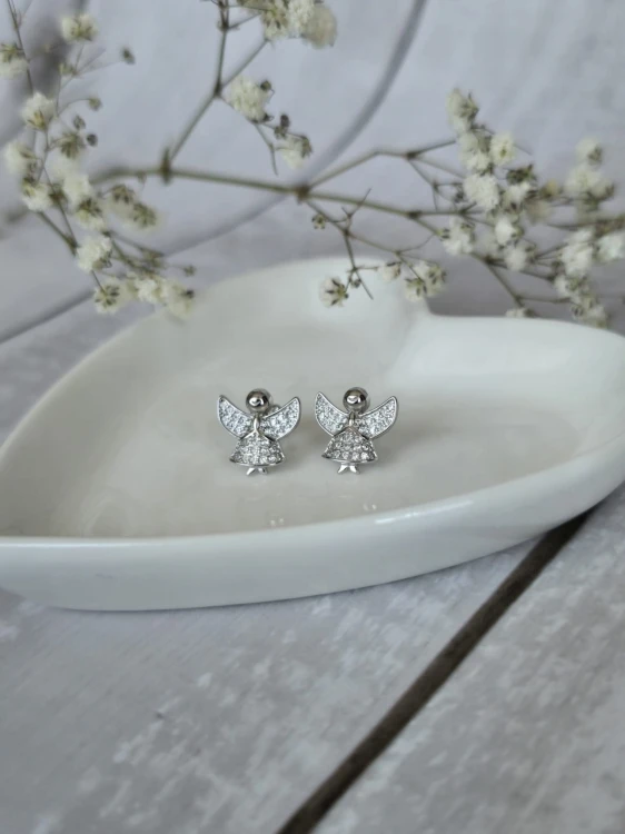 KOLCZYKI ANIOŁKI Z CYRKONIAMI SREBRNE SREBRO 925