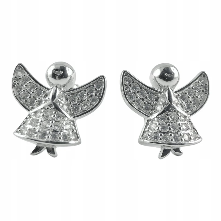 KOLCZYKI ANIOŁKI Z CYRKONIAMI SREBRNE SREBRO 925