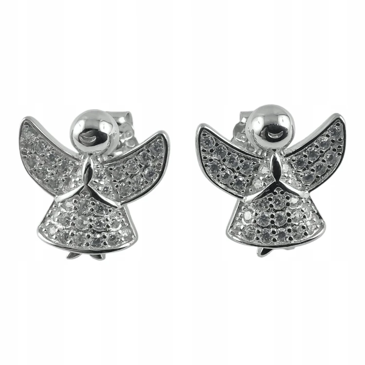 KOLCZYKI ANIOŁKI Z CYRKONIAMI SREBRNE SREBRO 925