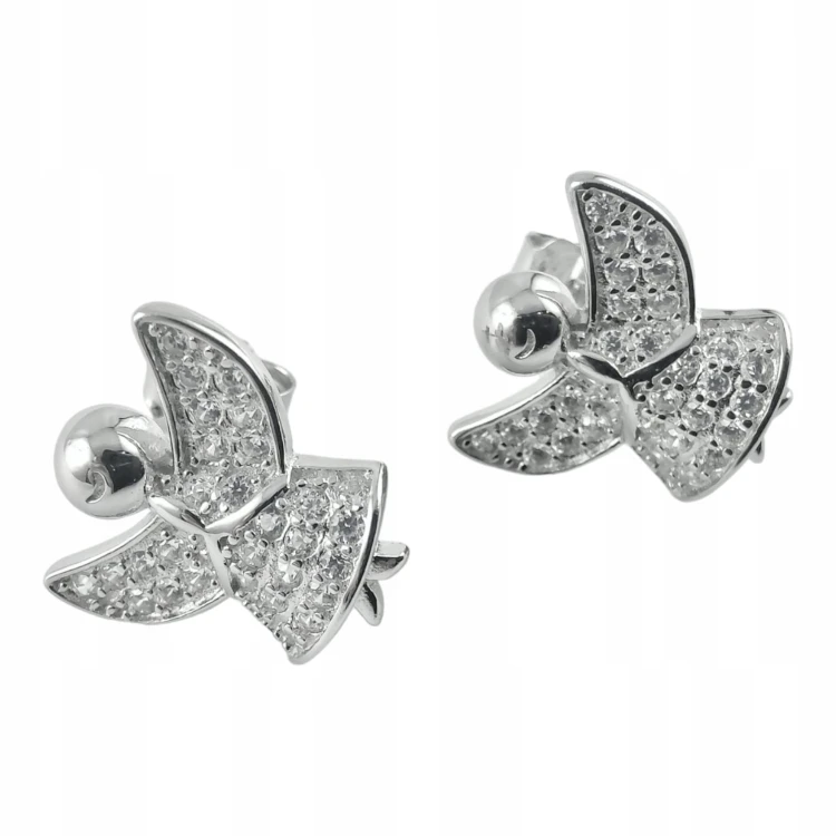 KOLCZYKI ANIOŁKI Z CYRKONIAMI SREBRNE SREBRO 925