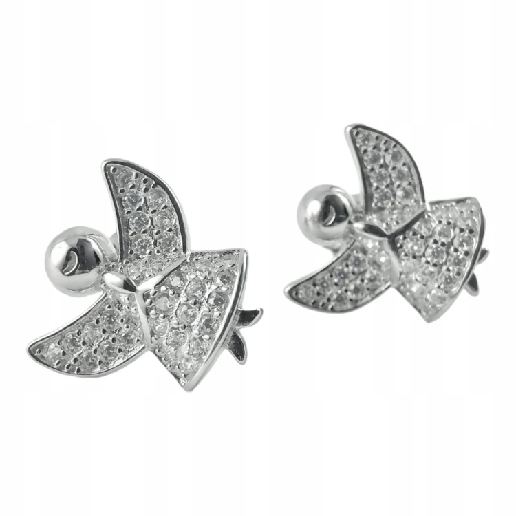 KOLCZYKI ANIOŁKI Z CYRKONIAMI SREBRNE SREBRO 925