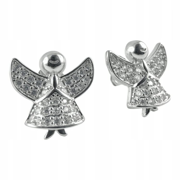 KOLCZYKI ANIOŁKI Z CYRKONIAMI SREBRNE SREBRO 925