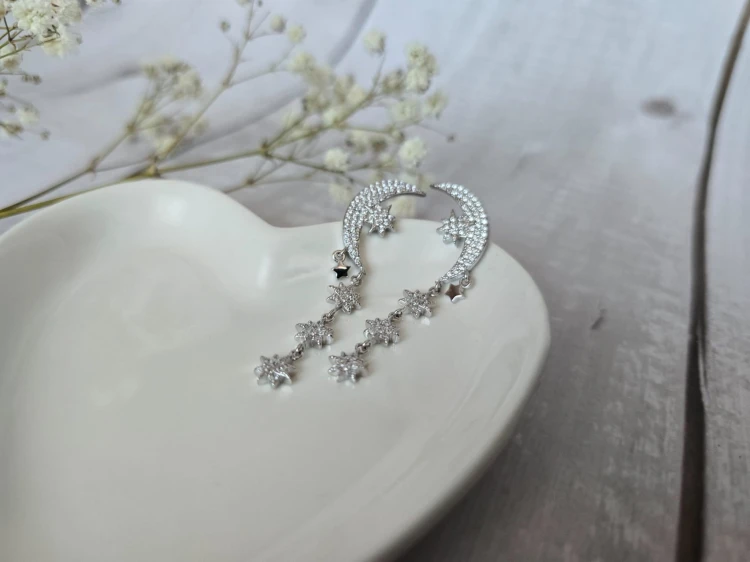 KOLCZYKI DŁUGIE KSIĘŻYC I GWIAZDY SREBRNE SREBRO 925