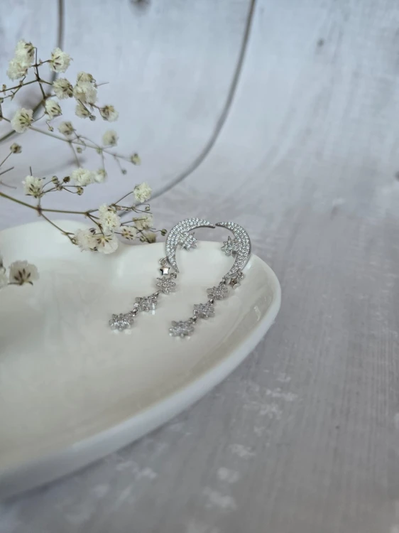 KOLCZYKI DŁUGIE KSIĘŻYC I GWIAZDY SREBRNE SREBRO 925