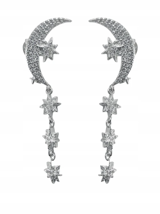 KOLCZYKI DŁUGIE KSIĘŻYC I GWIAZDY SREBRNE SREBRO 925