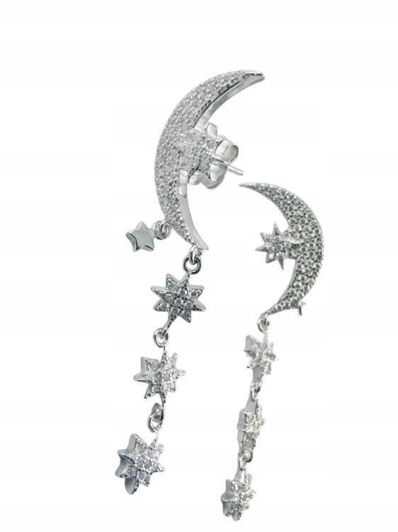 KOLCZYKI DŁUGIE KSIĘŻYC I GWIAZDY SREBRNE SREBRO 925
