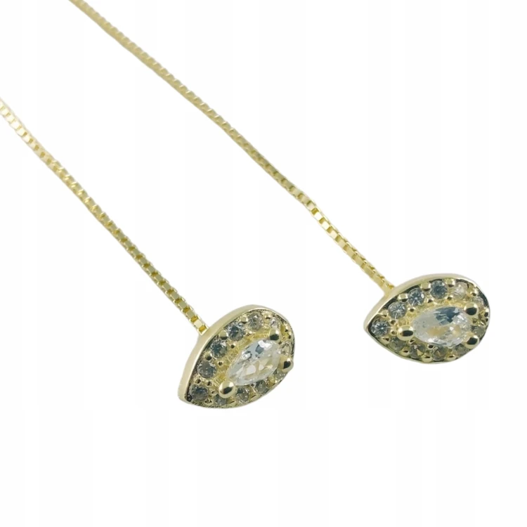 KOLCZYKI PRZECIĄGANE ŁEZKA SREBRNE SREBRO 925