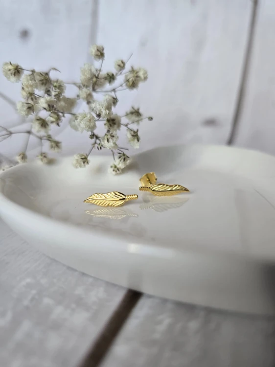 KOLCZYKI PIÓRKA ZŁOCONE