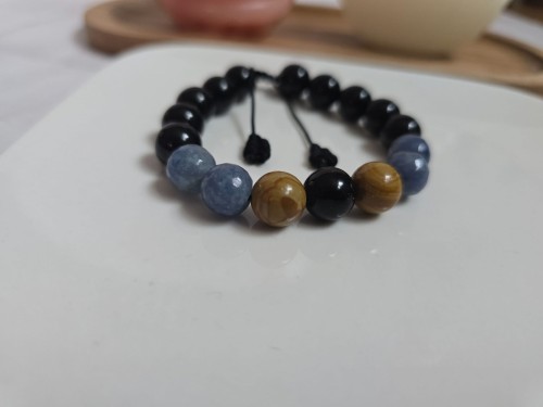 Meska bransoletka z jaspisem drzewnym, onyksem i awenturynem