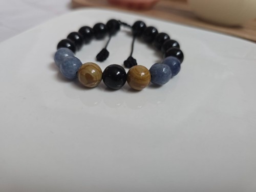 Meska bransoletka z jaspisem drzewnym, onyksem i awenturynem