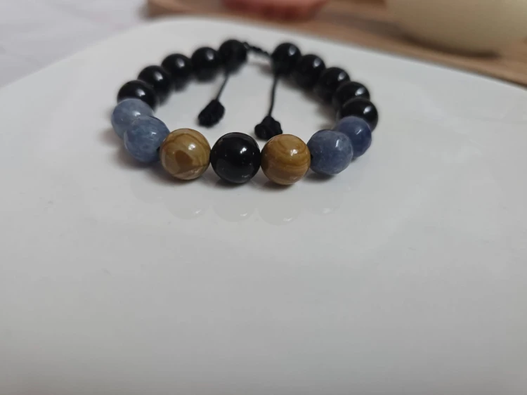 Meska bransoletka z jaspisem drzewnym, onyksem i awenturynem