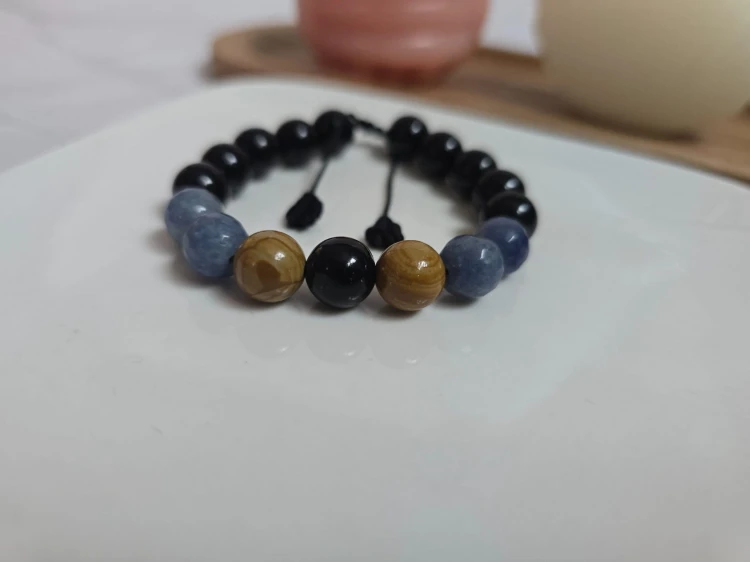 Meska bransoletka z jaspisem drzewnym, onyksem i awenturynem