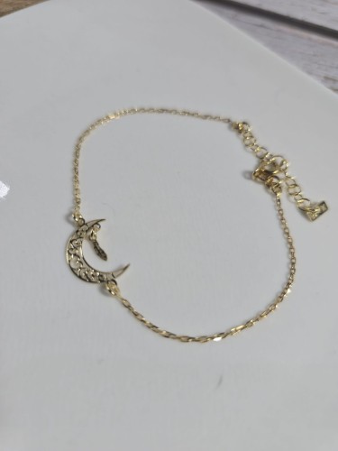 Bransoletka zlocona z księżycem i piórkiem