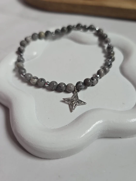 Bransoletka agat szary i róża wiatrów