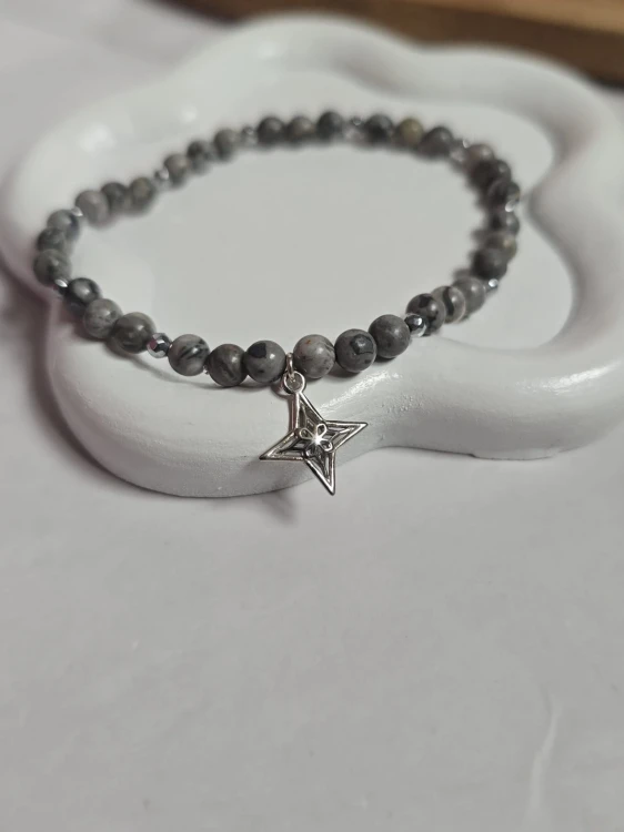 Bransoletka agat szary i róża wiatrów