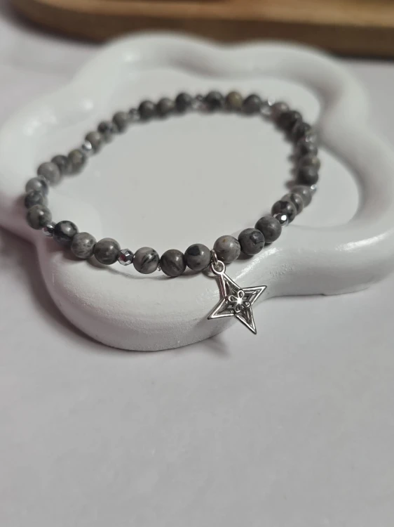 Bransoletka agat szary i róża wiatrów