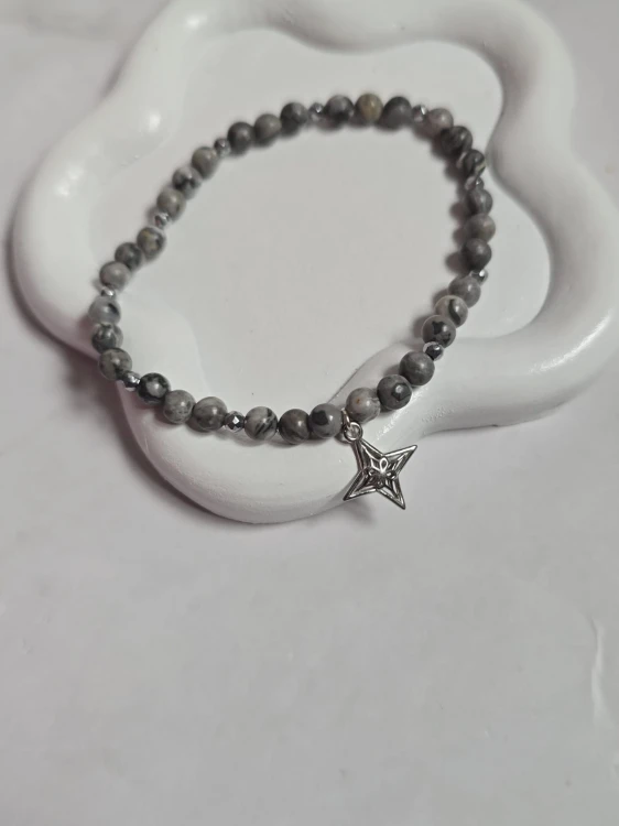 Bransoletka agat szary i róża wiatrów