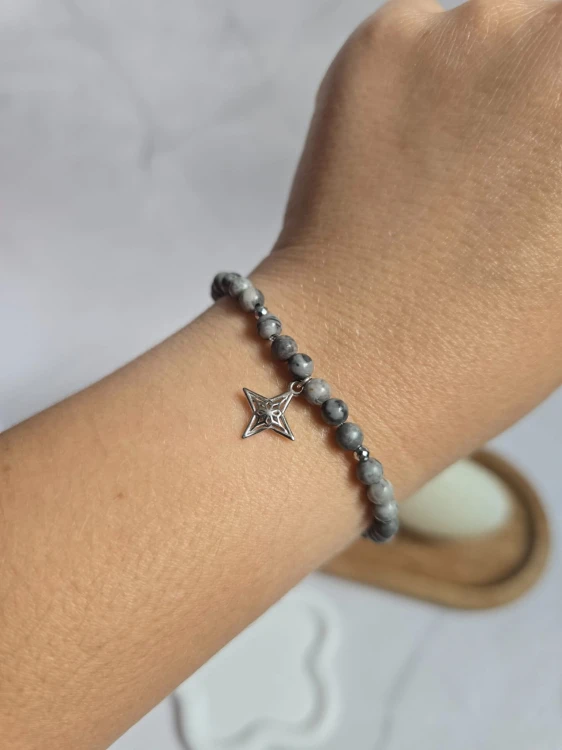 Bransoletka agat szary i róża wiatrów