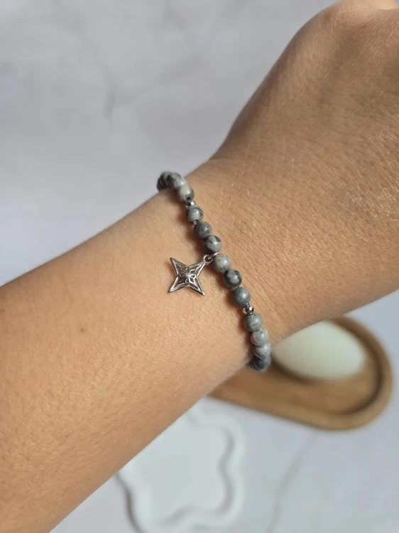 Bransoletka agat szary i róża wiatrów