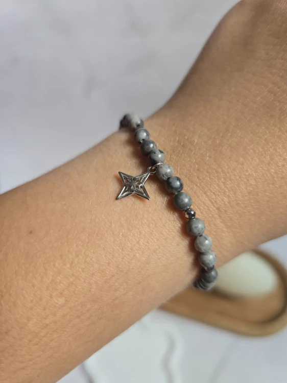 Bransoletka agat szary i róża wiatrów