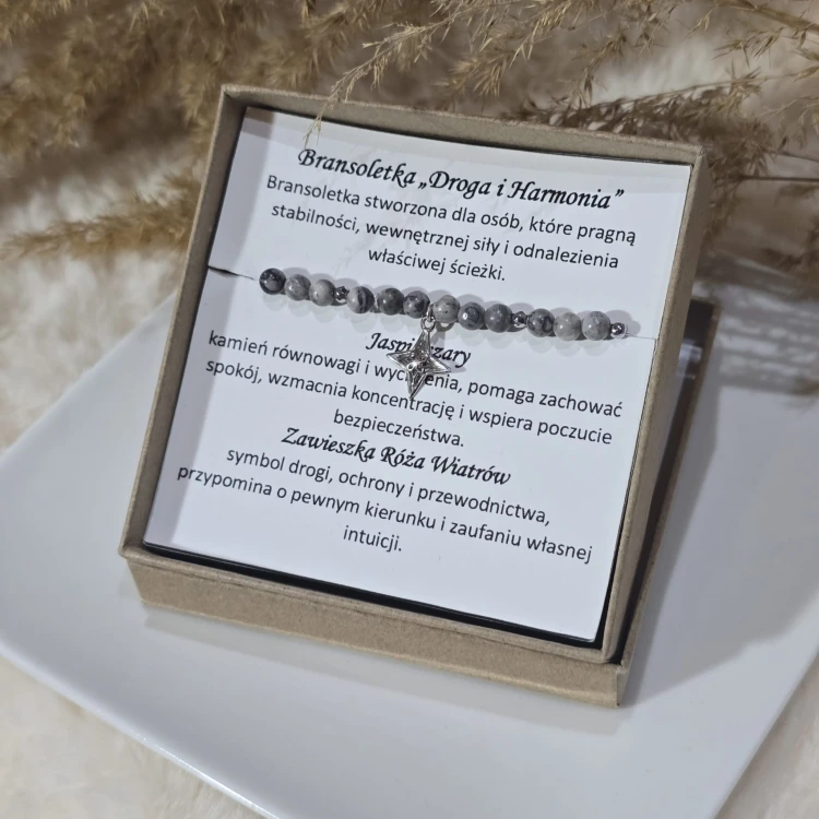 Bransoletka agat szary i róża wiatrów