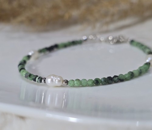 Bransoletka "Lunar Serenity" z perłą naturalną i zoisytem