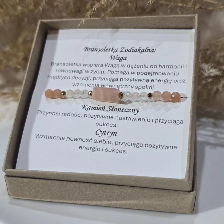 Bransoletka zodiakalna Waga: Optymizm i Sukces - kamień słoneczny i cytryn
