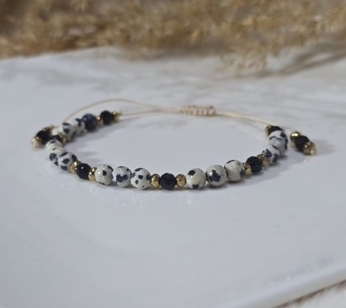 Bransoletka "Harmonia i Ochrona" z jaspisem dalmatyńskim i czarnym turmalinem