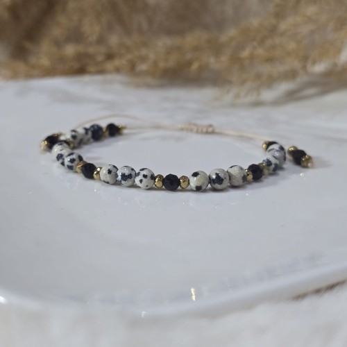 Bransoletka "Harmonia i Ochrona" z jaspisem dalmatyńskim i czarnym turmalinem