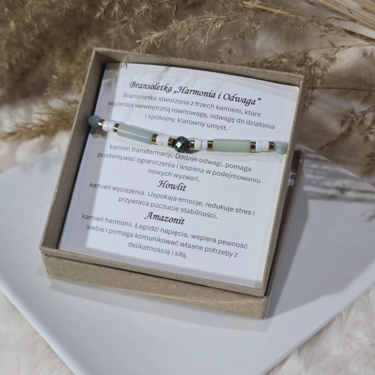 Bransoletka "Harmonia i Odwaga" z howlitem, amazonitem i malachitem