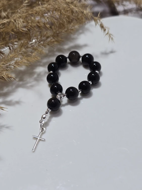 Różaniec z Obsydianu i Srebra próby 925 – Siła i Ochrona