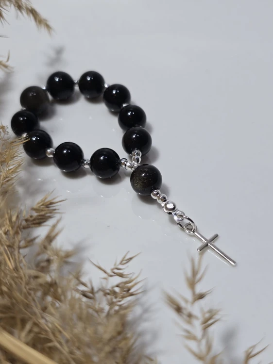 Różaniec z Obsydianu i Srebra próby 925 – Siła i Ochrona