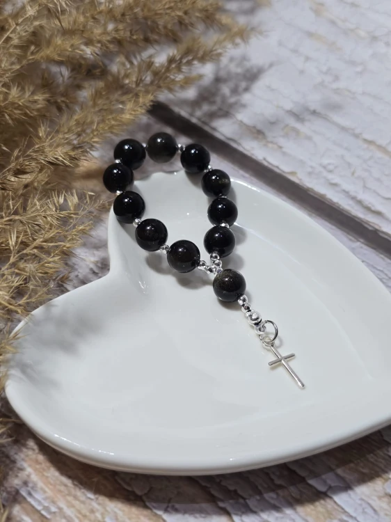 Różaniec z Obsydianu i Srebra próby 925 – Siła i Ochrona