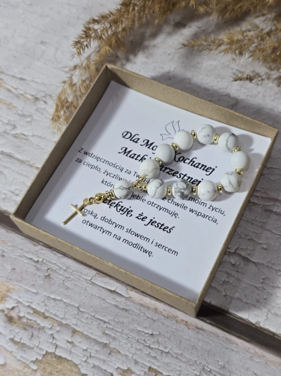 Różaniec z Howlitu i Srebra próby 925 – Światło i Cierpliwość