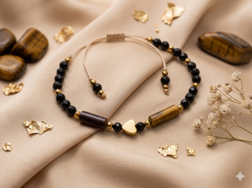 Bransoletka Mocy i Harmonii – Tygrysie Oko, Turmalin i Serce z Hematytu