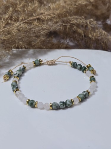 Magia Natury i Księżyca – Bransoletka z Agatem Mszystym i Kamieniem Księżycowym