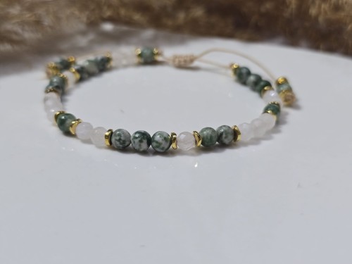 Magia Natury i Księżyca – Bransoletka z Agatem Mszystym i Kamieniem Księżycowym