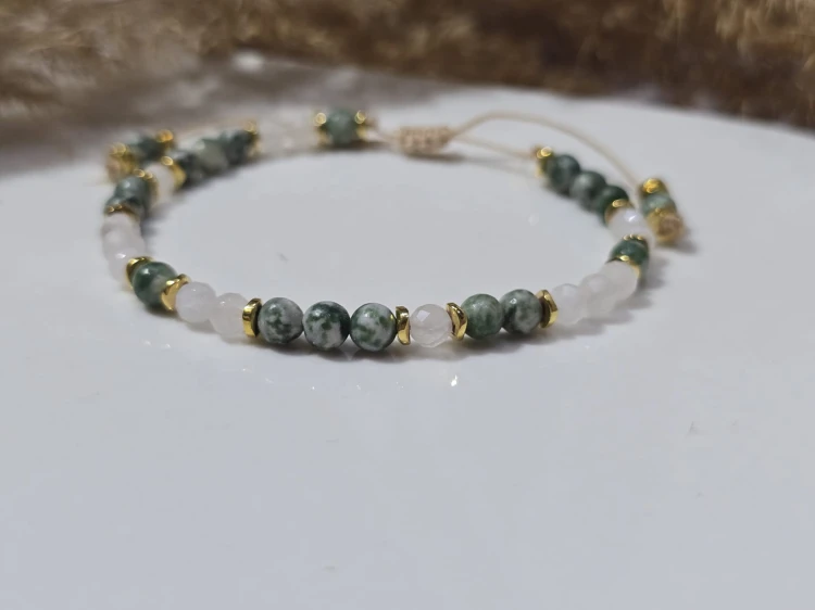 Magia Natury i Księżyca – Bransoletka z Agatem Mszystym i Kamieniem Księżycowym