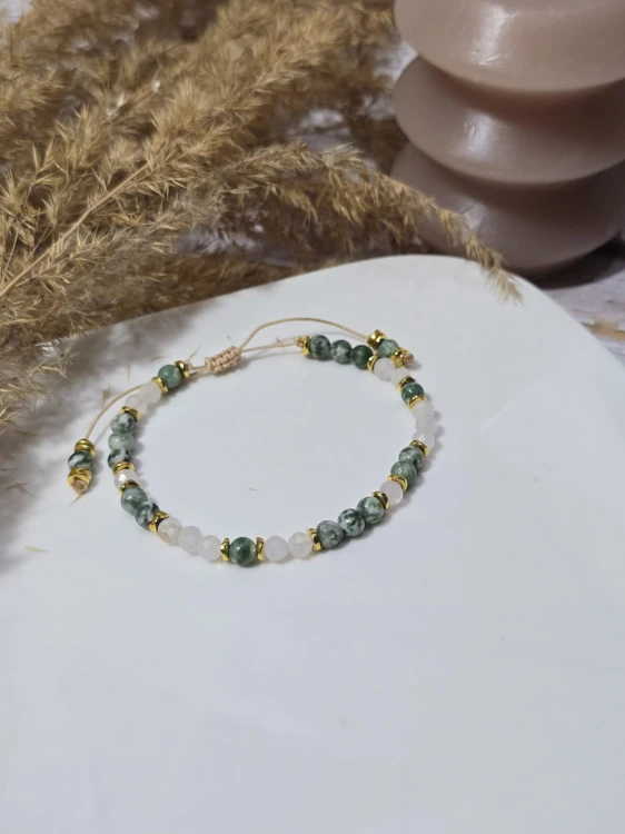 Magia Natury i Księżyca – Bransoletka z Agatem Mszystym i Kamieniem Księżycowym