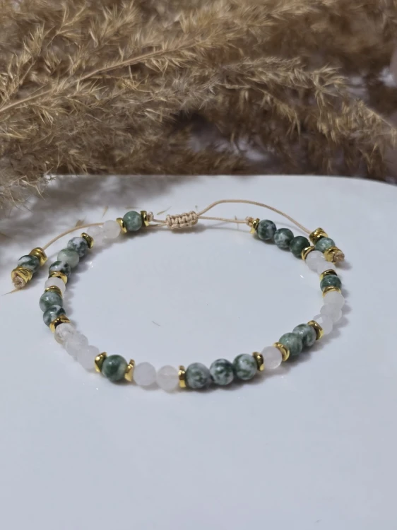 Magia Natury i Księżyca – Bransoletka z Agatem Mszystym i Kamieniem Księżycowym